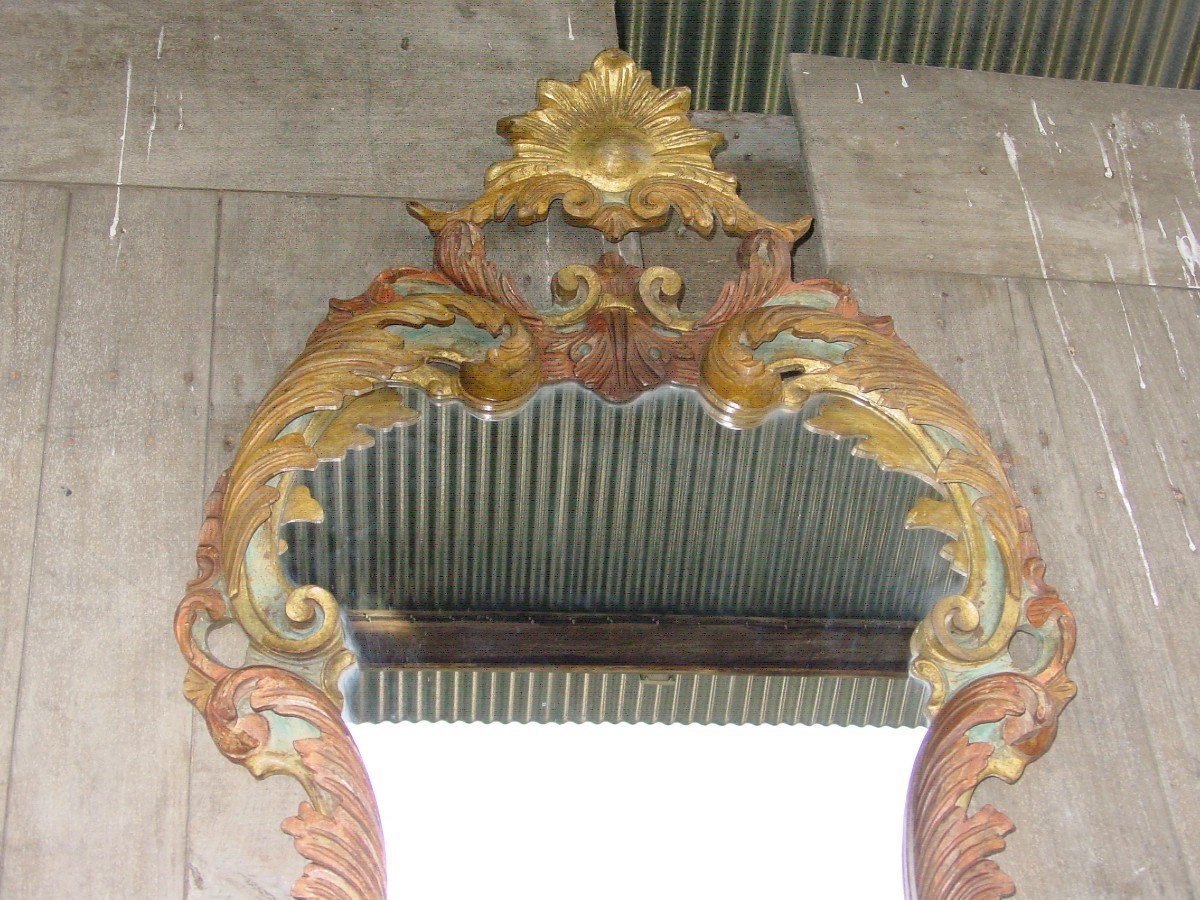 Baroque Mirror In Painted & Gilded Wood Italy From The 20th Century Louis XV-photo-3