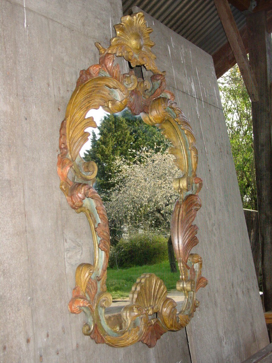 Baroque Mirror In Painted & Gilded Wood Italy From The 20th Century Louis XV