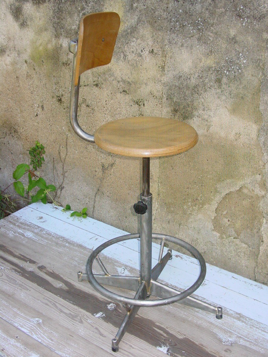 Vintage 1950s Adjustable Workshop Chair-photo-2
