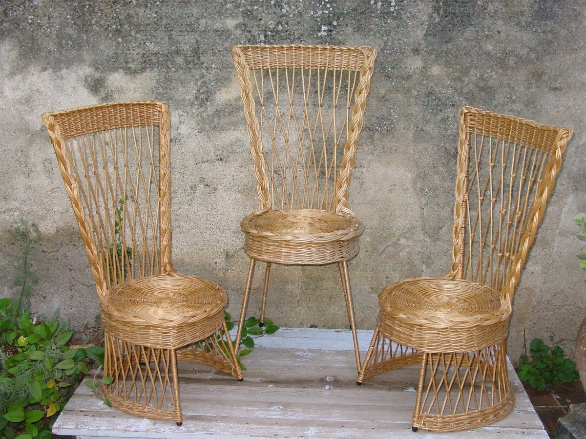 2 Fireside Chairs & 1 French Or Italian Wicker Chair From The Sixties Rattan-photo-3