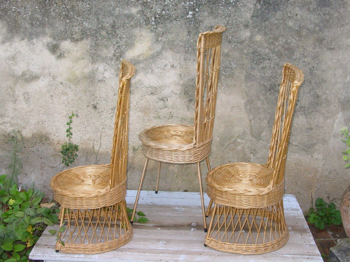 2 Fireside Chairs & 1 French Or Italian Wicker Chair From The Sixties Rattan-photo-2