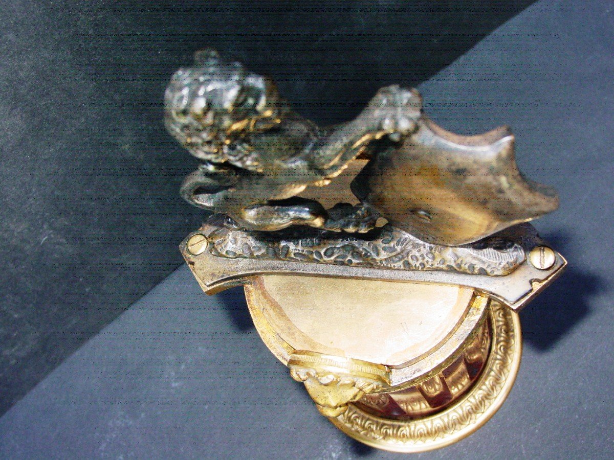 Heraldic Lion In Silver And Gilt Bronze Fleur De Lys-photo-1