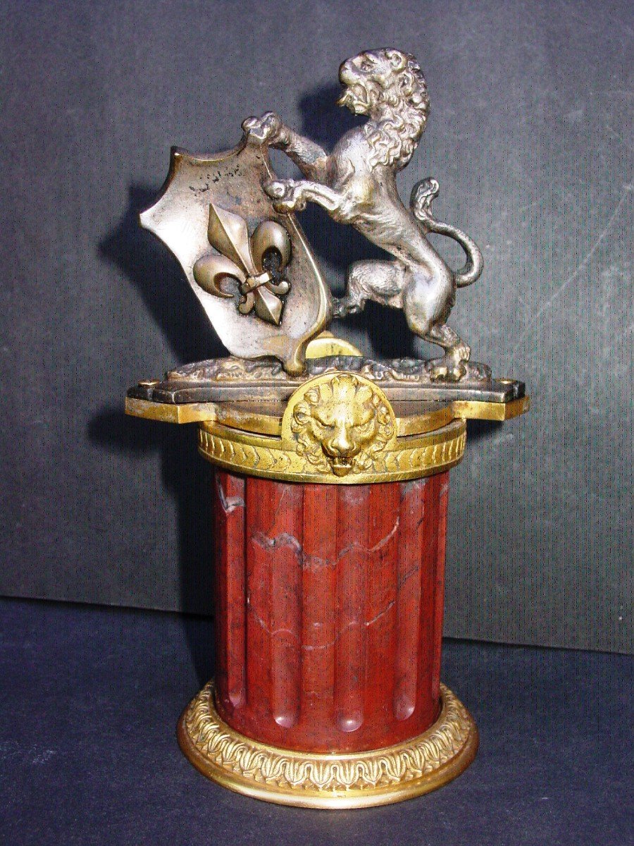 Heraldic Lion In Silver And Gilt Bronze Fleur De Lys-photo-5