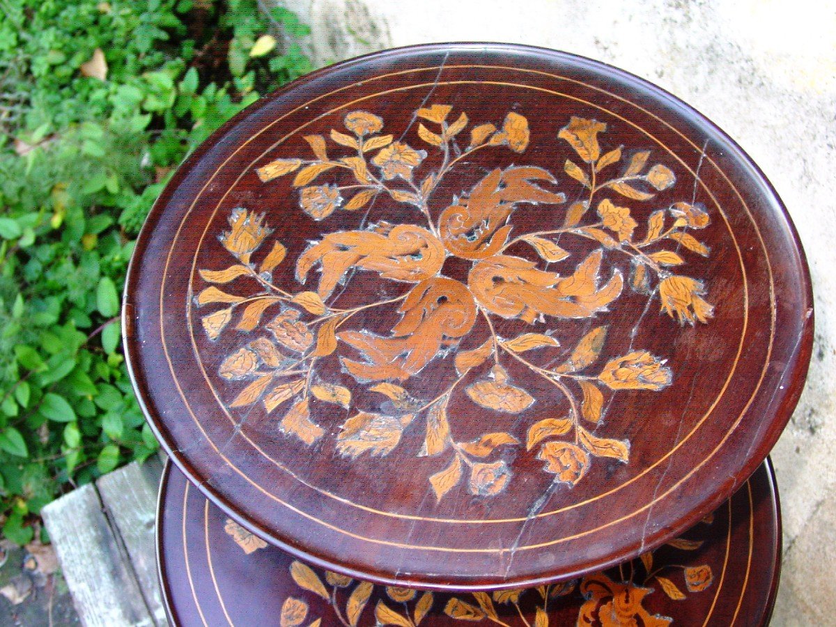 Mute Servant Pedestal Table Louis XVI Mahogany Marquetry-photo-4