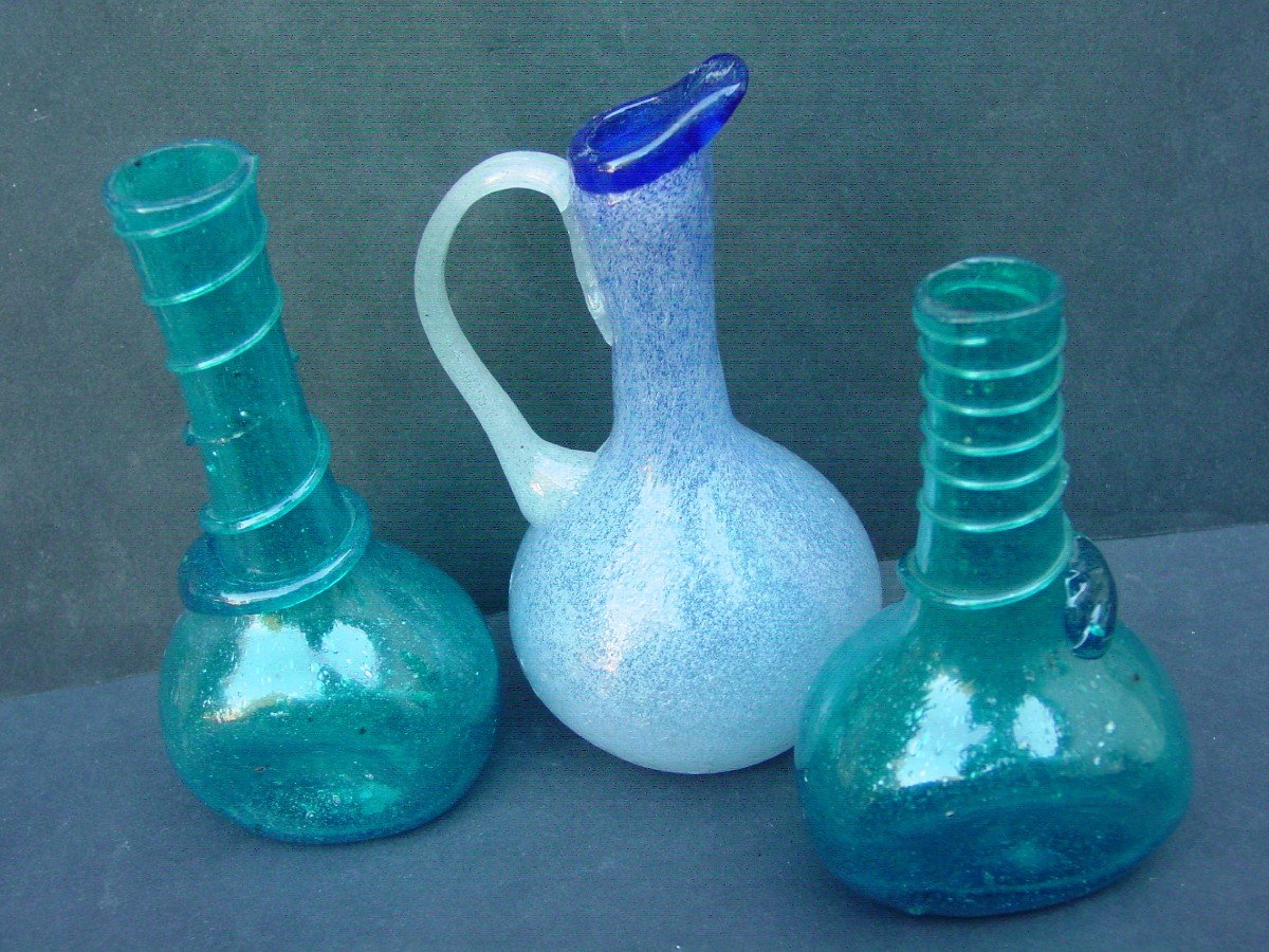 3 Vases In Antique Style Glass Pate-photo-4