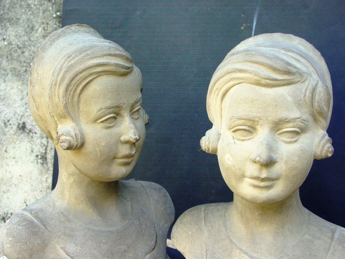 The Twins 2 Busts Of A Girl By Jean Victor Badin (1872-1949)-photo-2