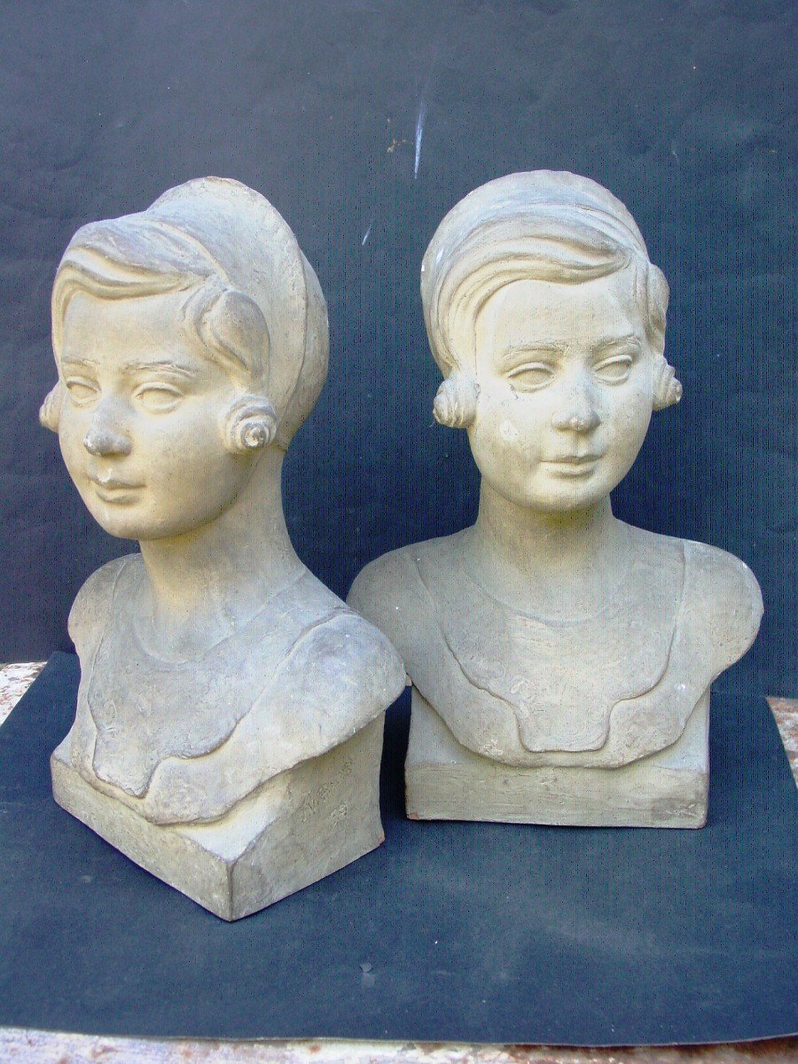 The Twins 2 Busts Of A Girl By Jean Victor Badin (1872-1949)-photo-4