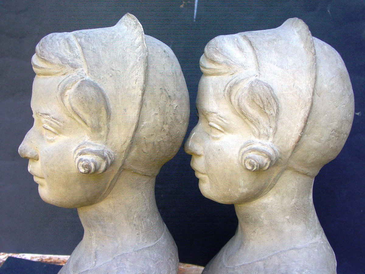 The Twins 2 Busts Of A Girl By Jean Victor Badin (1872-1949)-photo-2