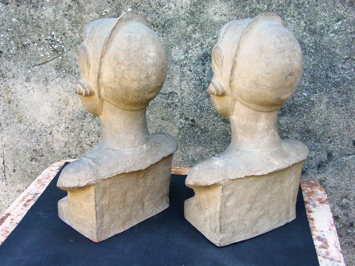 The Twins 2 Busts Of A Girl By Jean Victor Badin (1872-1949)-photo-3