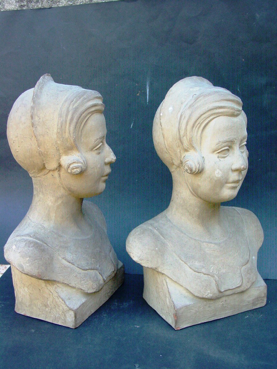 The Twins 2 Busts Of A Girl By Jean Victor Badin (1872-1949)-photo-5