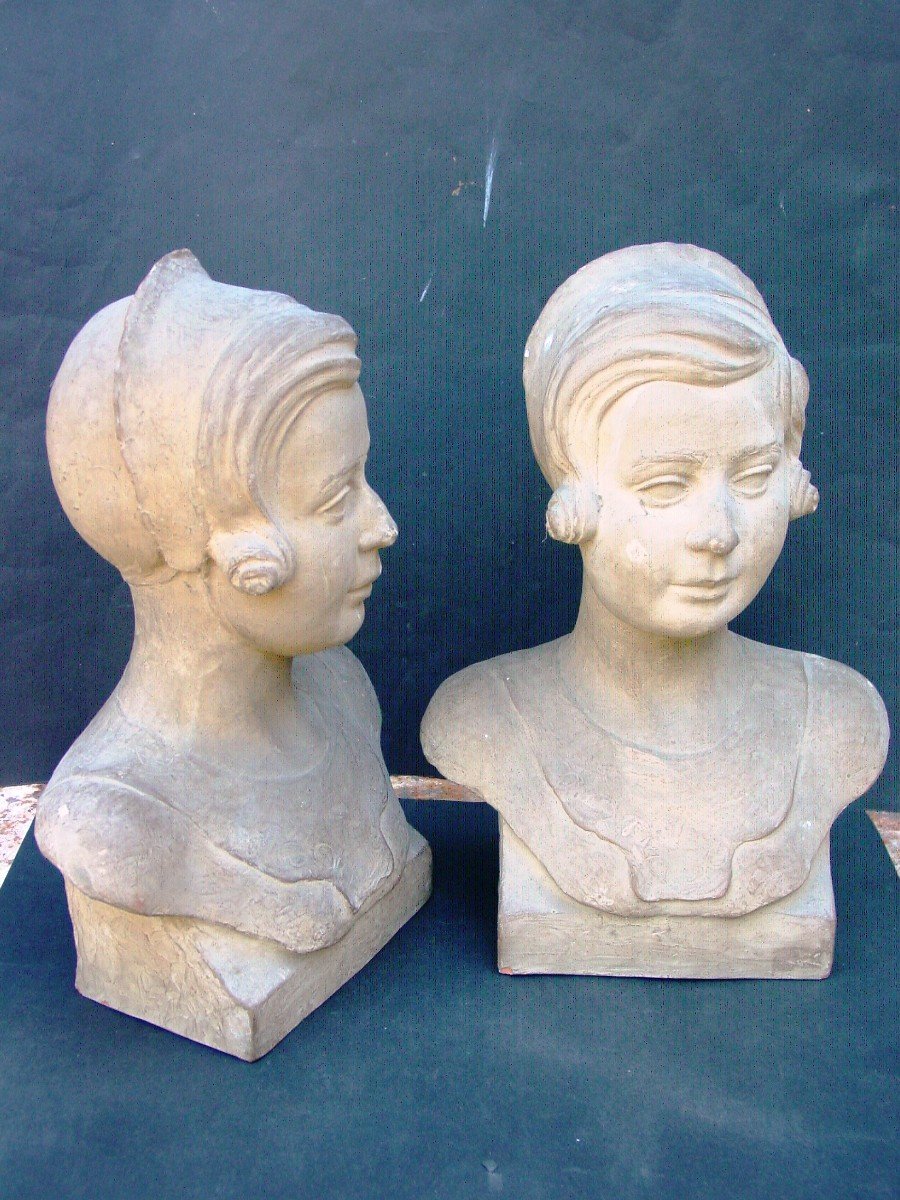 The Twins 2 Busts Of A Girl By Jean Victor Badin (1872-1949)