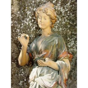 Large Polychrome Plaster Statue "woman With The Pearl" Jewelry Sign?