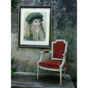 Grand Dessin Portrait De Léonard De Vinci d'Aprés l'Auto-portrait De Florence 