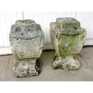 Pair Of Charentes Stone Pilaster Tops In Lantern Shape