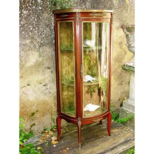 Louis XV -louis XVI Transition Style Showcase In Mahogany And Curved Glass Circa 1900