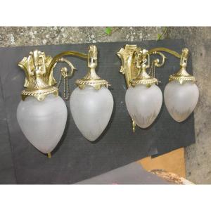 Pair Of Napoleon III Polished Bronze Sconces, Belle Epoque