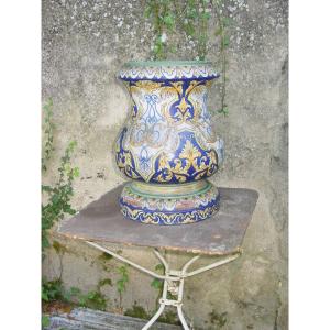 Nevers Earthenware Pedestal Around 1900 Italian Renaissance Style Column