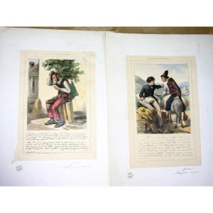 Paul Gavarni 2 Lithographies Originales Charivari Du 3/10/1838