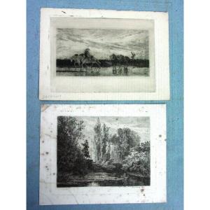 2 Daubigny Etchings Mid 19th Century