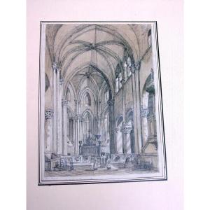 André Durand (1807-1867) Drawing Of The Saint Julien Le Pauvre Church In Paris