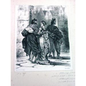 E. Delacroix - Faust Lithographie :"faust Cherchant à Séduire Marguerite"