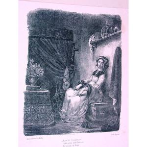 E. Delacroix - Faust Lithograph: "marguerite Au Rouet" At Vayron