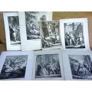 3+4 Engravings "molière Pieces" After F. Boucher By Lau Cars