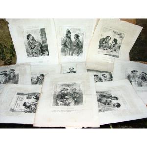 11 Lithographies Gavarni : Masques & Visages