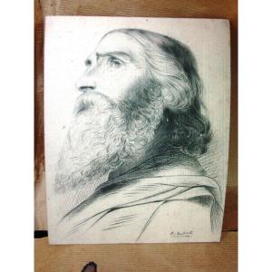 19th Century Drawing Old Man After Antique Signed A. Aubert