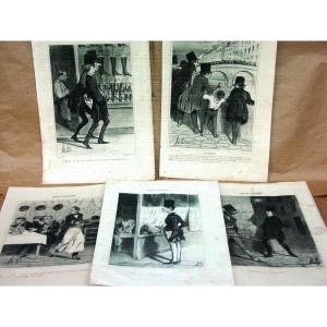 5 Daumier Lithographs "parisian Emotions" Charivari