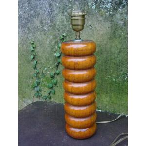 Modern Lamp Base Circa 1970 In Turned & Varnished Wood