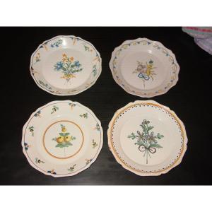 4 Assiettes Nevers, Nivernais Du 18ème Siècle