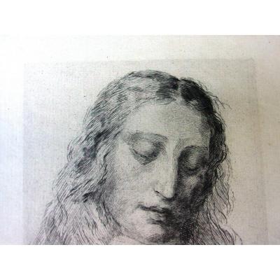 Jules Jacquemart Engraver (1837-1880) Etching The Face Of Christ After Leonardo Da Vinci