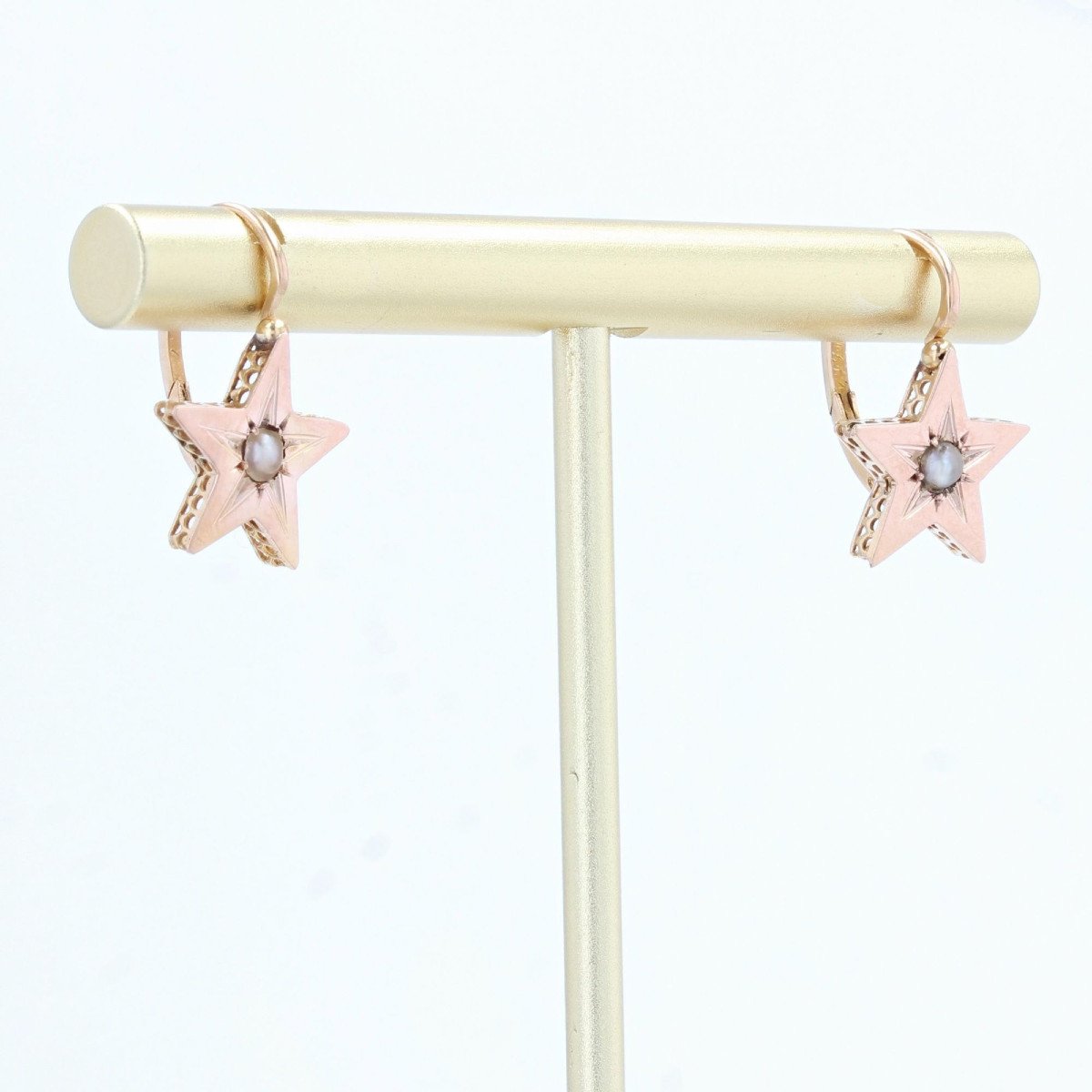 Antique Star Earrings Rose Gold Pearls-photo-2