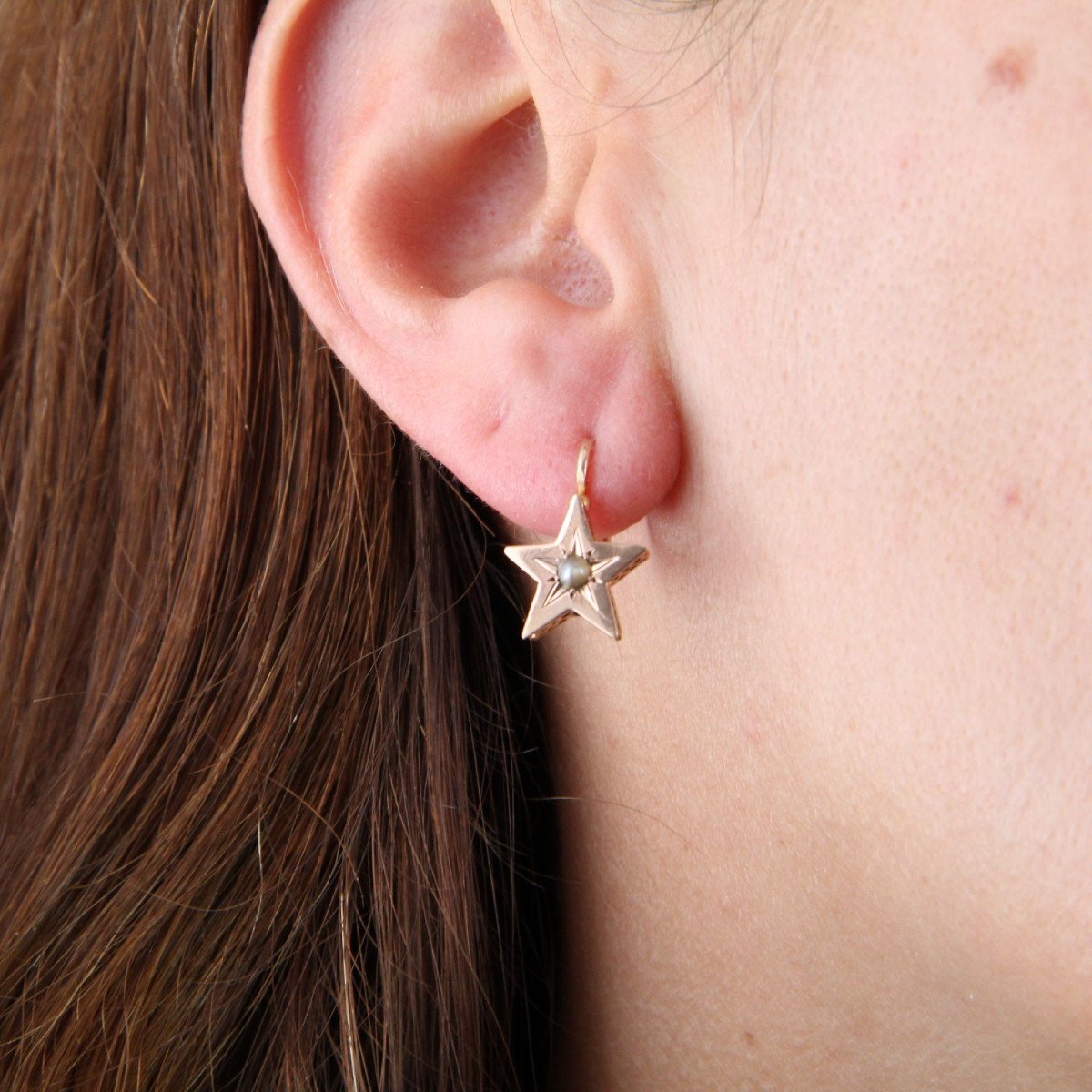 Antique Star Earrings Rose Gold Pearls-photo-3
