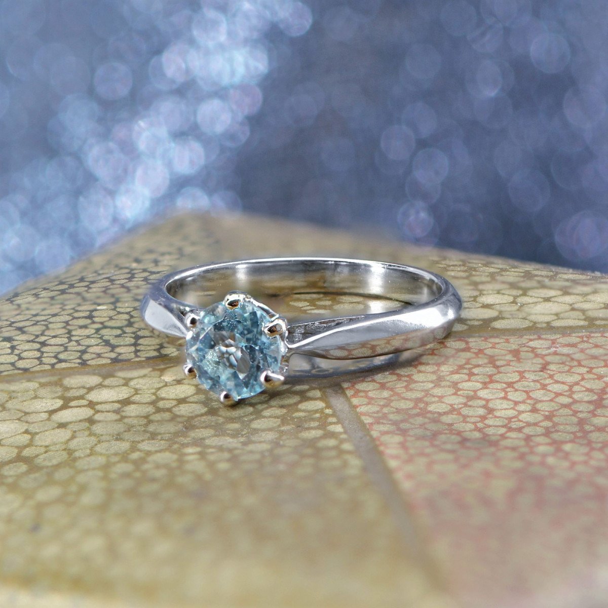 White Gold Aquamarine Solitaire Ring-photo-4