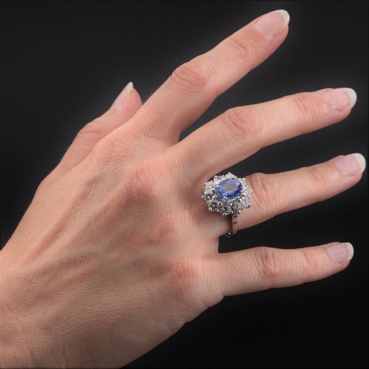 Antique Sapphire Diamond Daisy Ring-photo-1