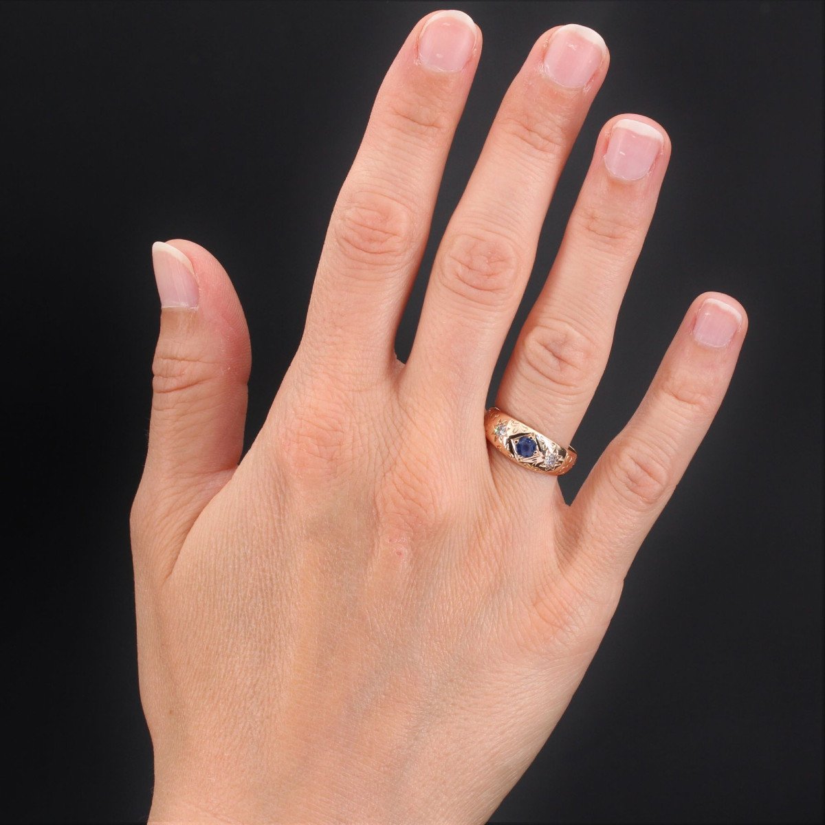Rose Gold Sapphire Diamonds Ring-photo-2