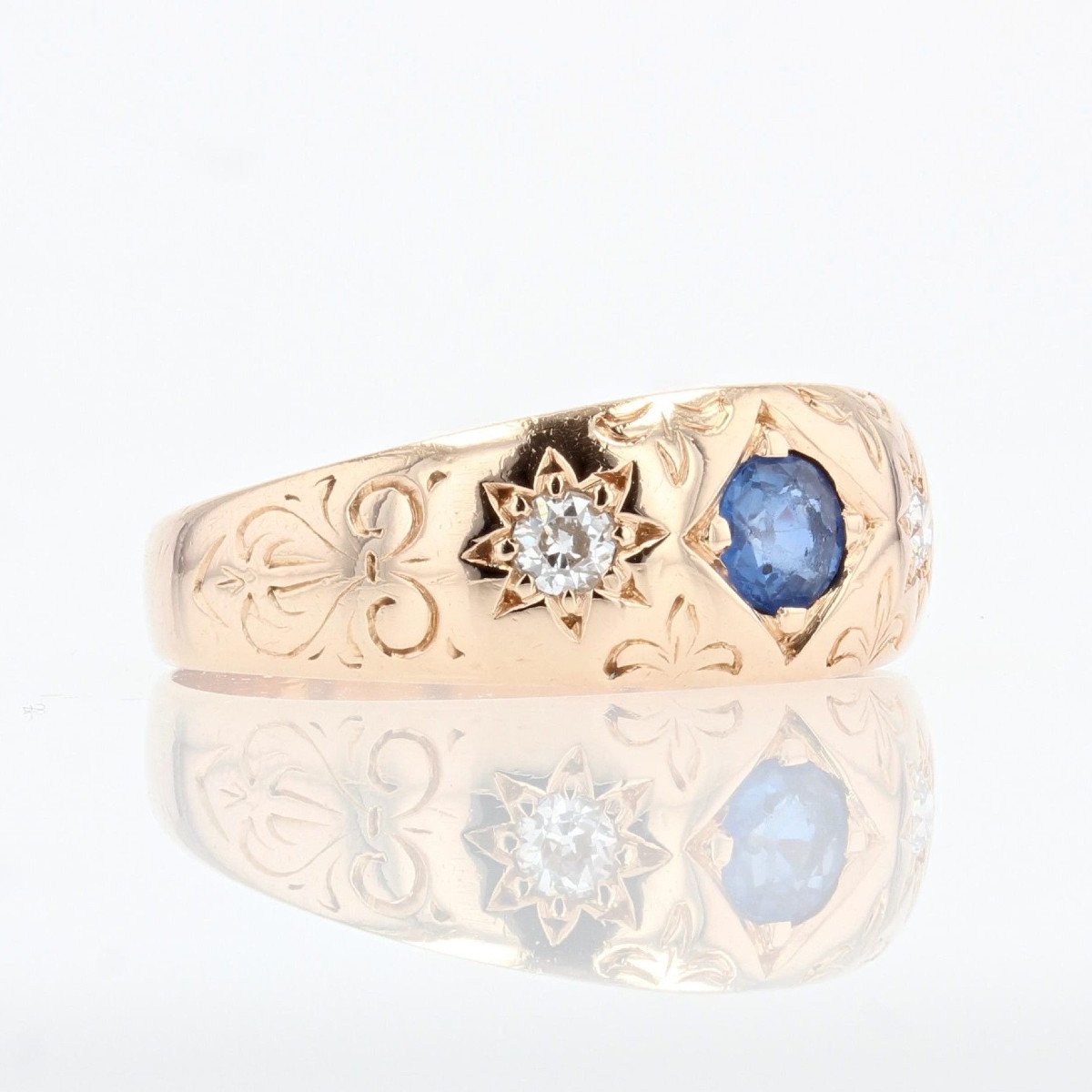 Rose Gold Sapphire Diamonds Ring-photo-4