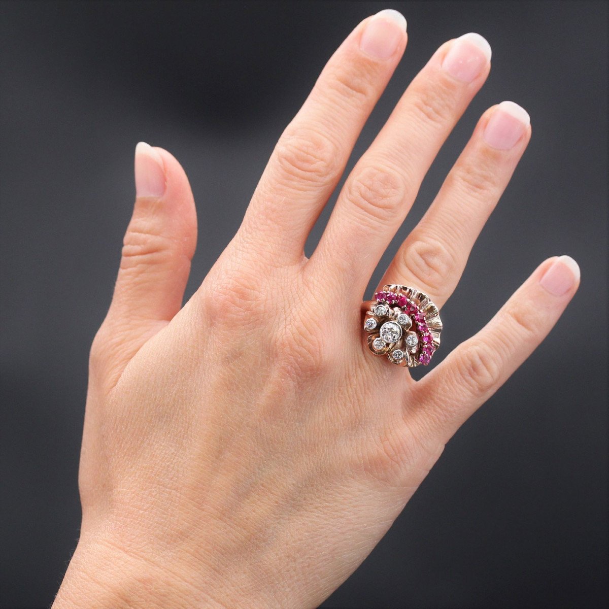 Ruby Diamonds Rose Gold Retro Ring-photo-2