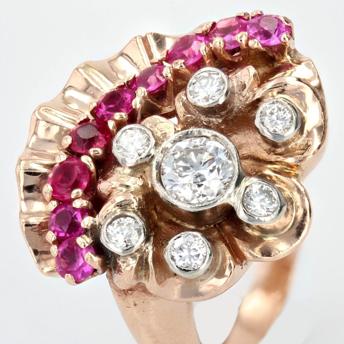 Ruby Diamonds Rose Gold Retro Ring-photo-3
