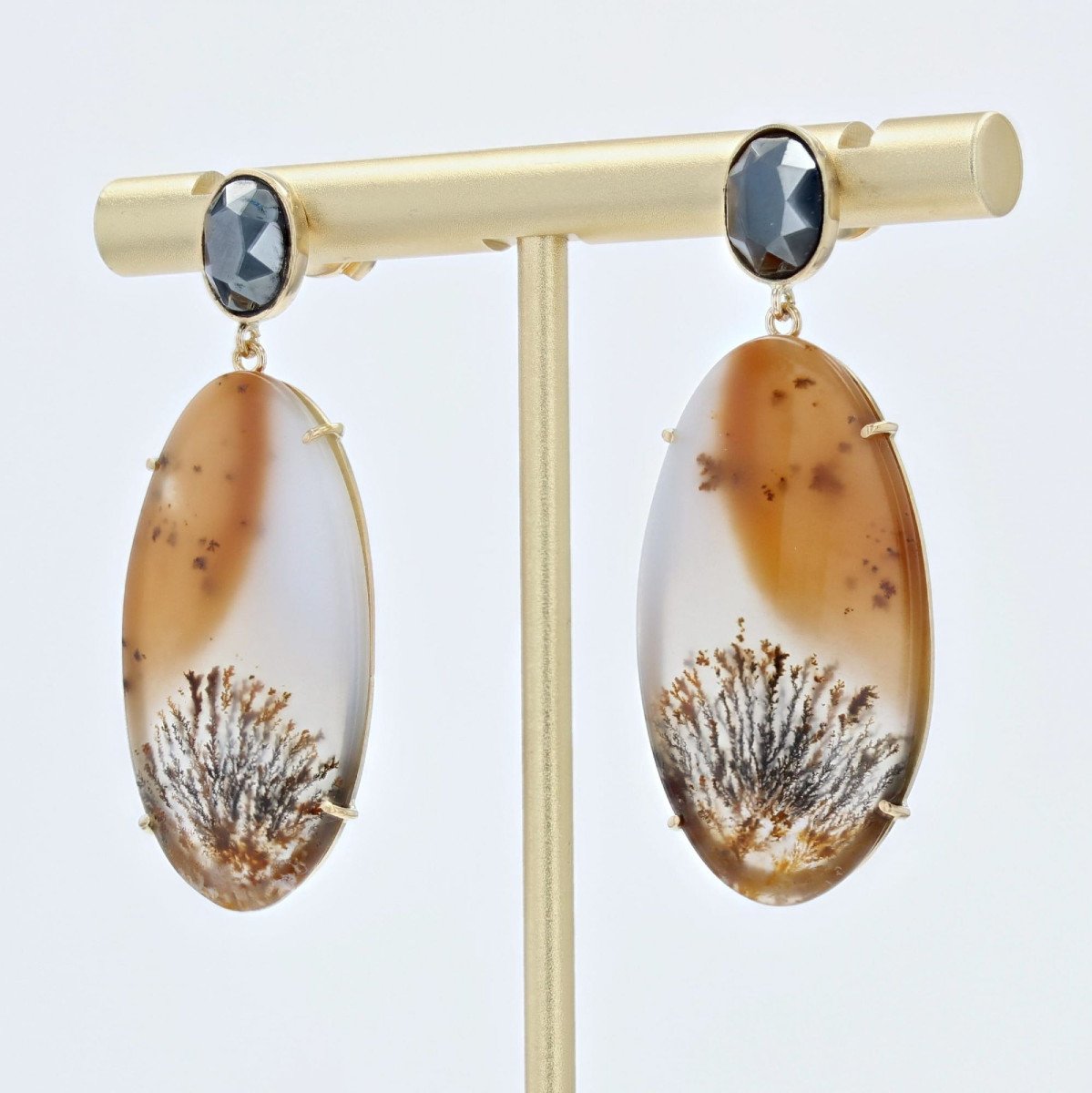 Boucles d'Oreilles Or Agates à Dendrite Et Hématite-photo-4