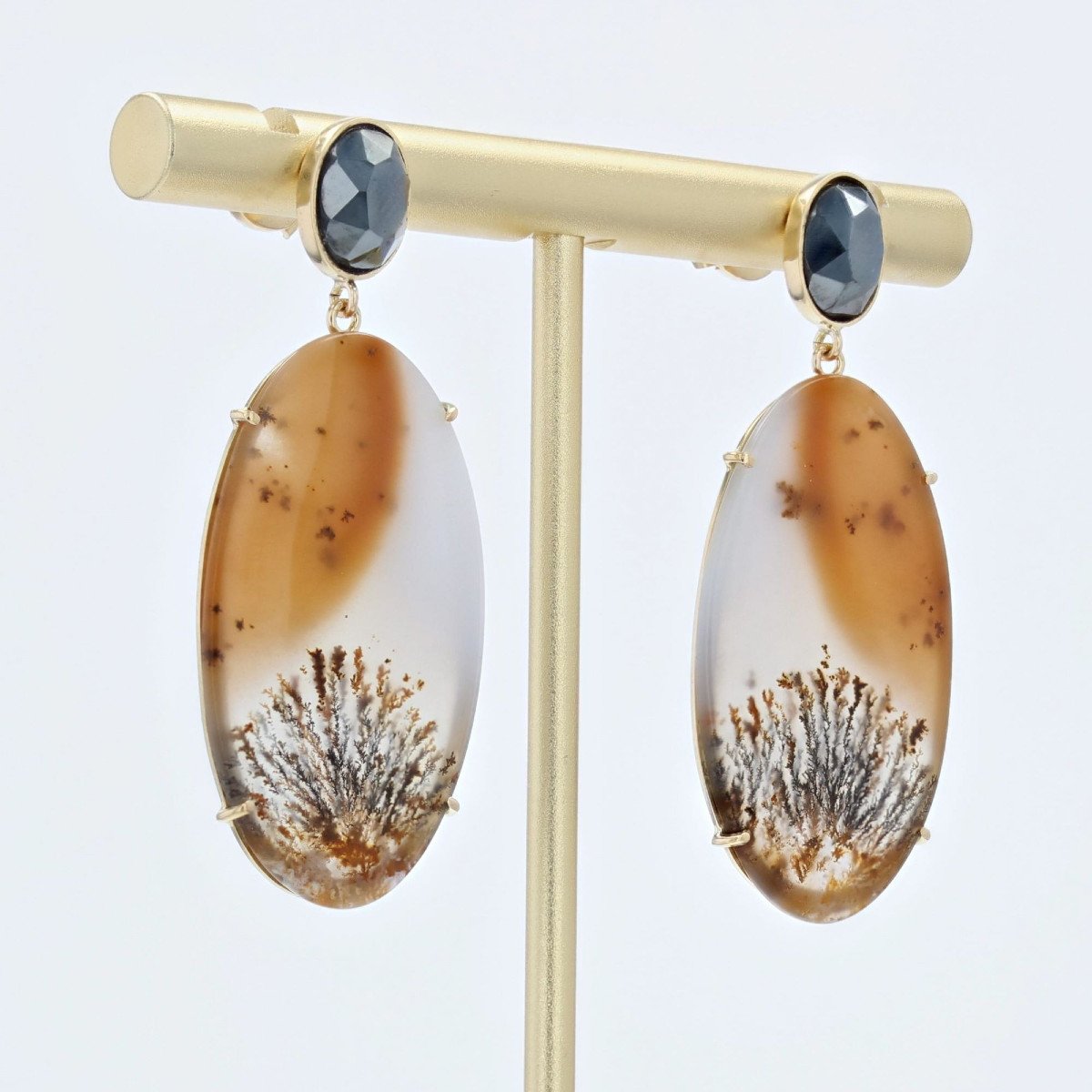 Boucles d'Oreilles Or Agates à Dendrite Et Hématite-photo-4