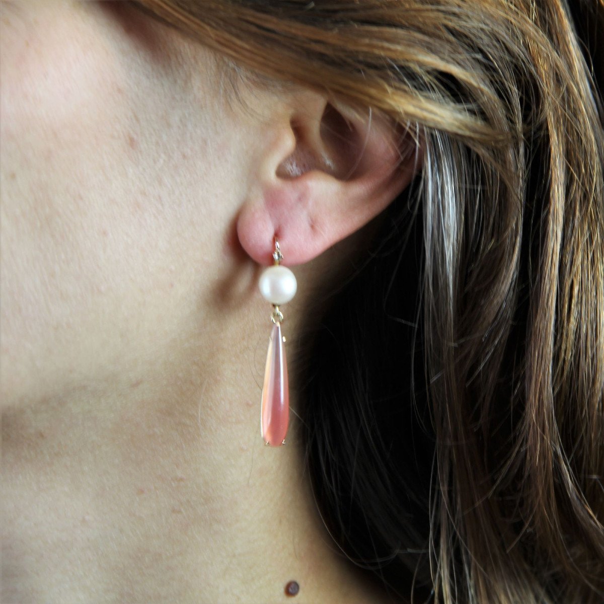 Boucles d'Oreilles Perles Diamants Gouttes De Grenats-photo-1