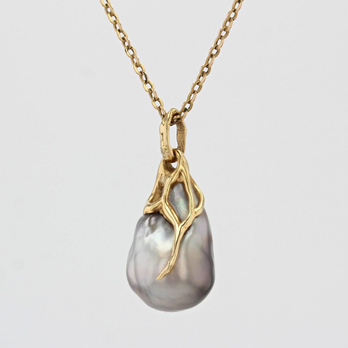 Baroque Gray Pearl And Gold Pendant-photo-3