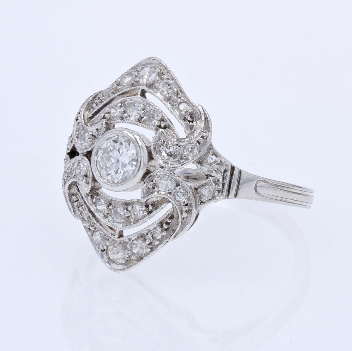 Art Deco Style White Gold Diamond Ring-photo-4