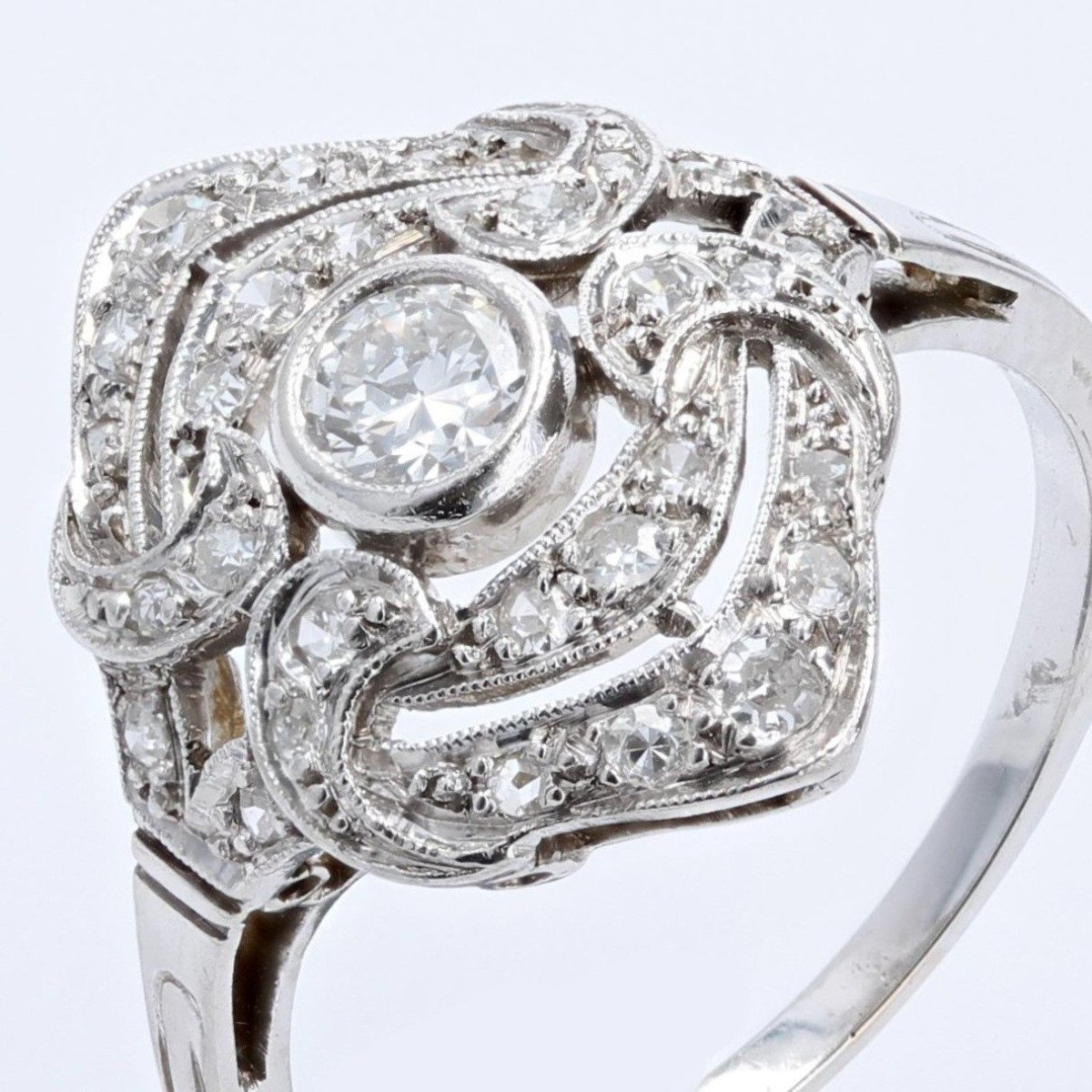 Art Deco Style White Gold Diamond Ring-photo-5