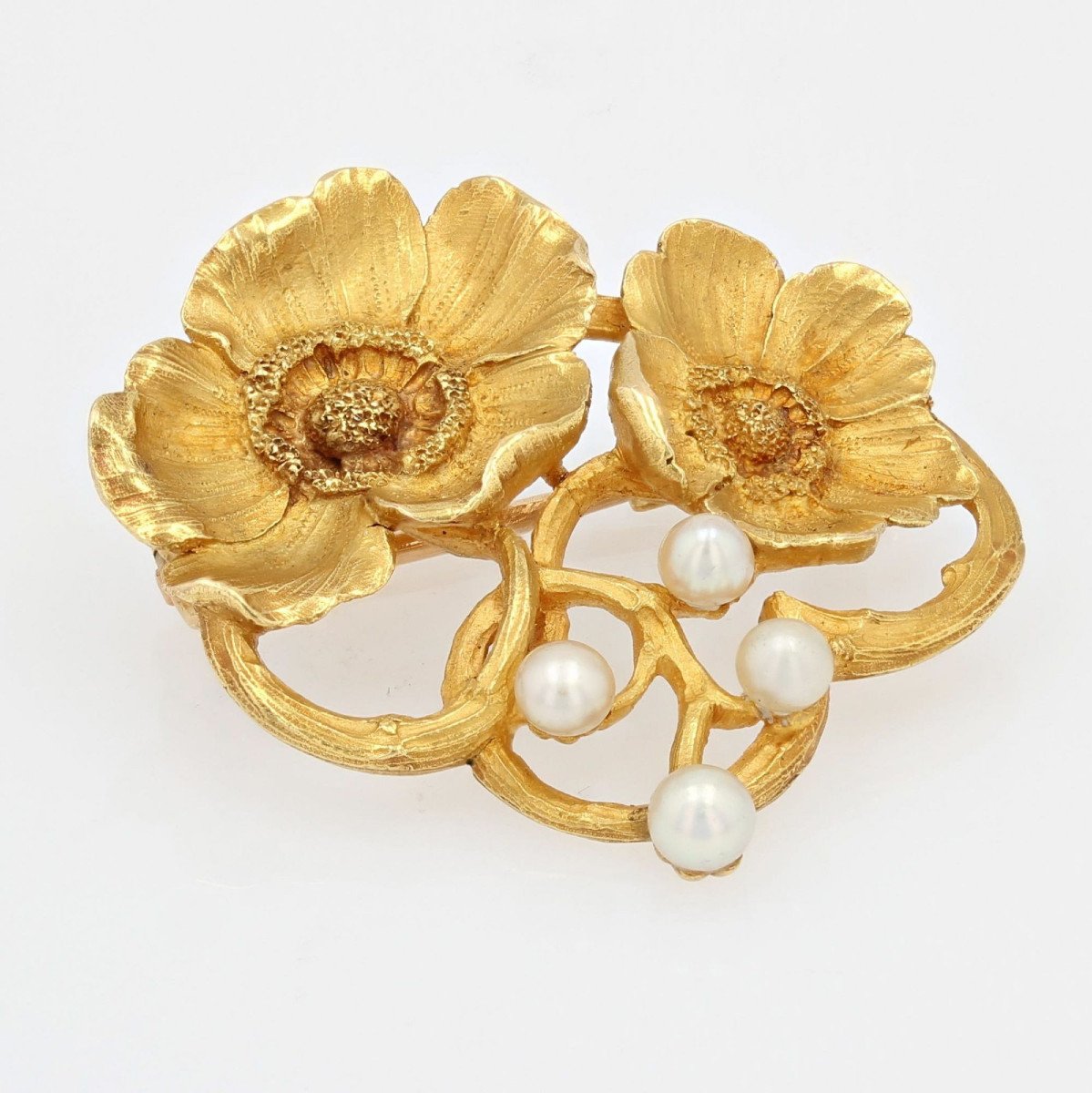 Broche ancienne Art nouveau fleurs et perles fines Gaston Laffite-photo-3