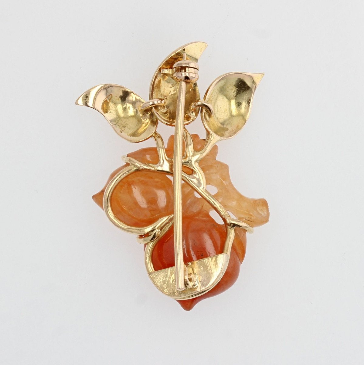 Broche Vintage Jade Orange Et Or-photo-4