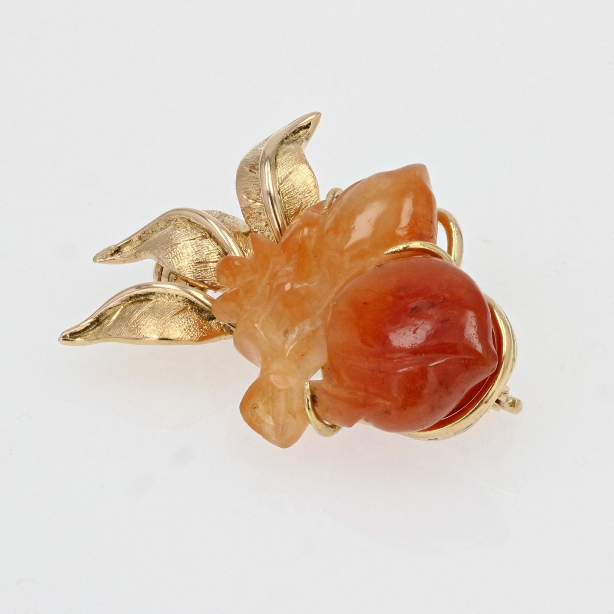 Broche Vintage Jade Orange Et Or-photo-1